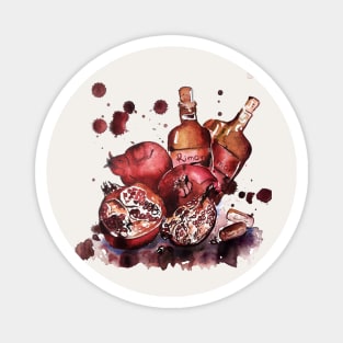 pomegranates and pomegranate wine in a splash Magnet